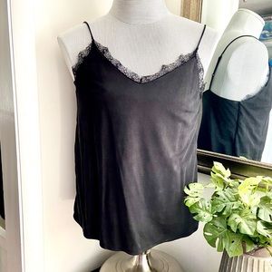 Soft Black Cami with Lace Neckline